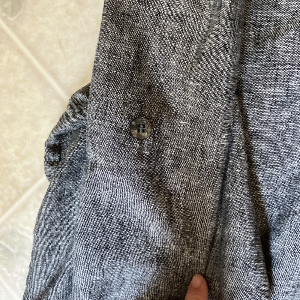 Travel Smith Large Gray Roll Tab Linen Button Down Shirt Euro Summer Lagenlook - Picture 4 of 5